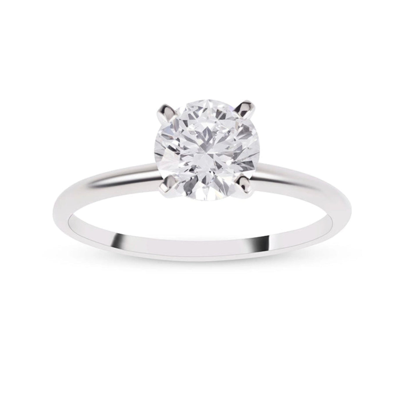 1 Carat Solitaire Ring – 14K White Gold, Flat Front View. Sizes $5, 5.5,6,6.5, 6.75, 7, 8, +$