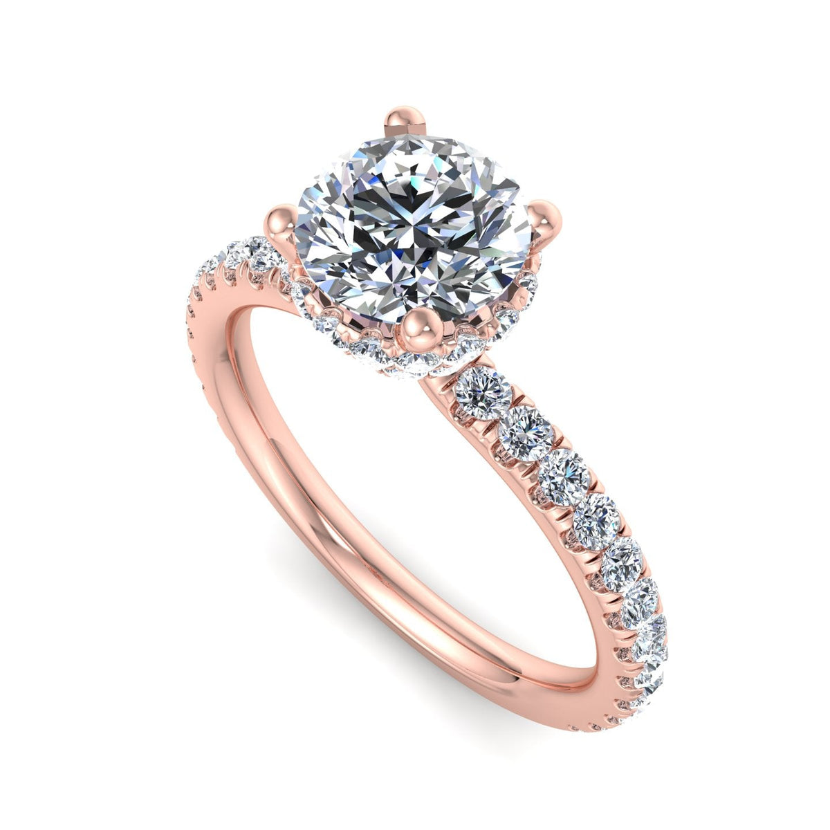 Gemini Double Hidden Halo Ring Engagement Ring in $14K Rose Gold$