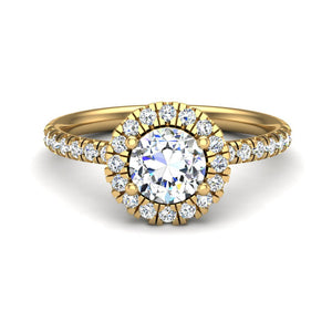 Lustre Single Row Pavé Halo Engagement Ring in $14K Yellow Gold 18K Yellow Gold$