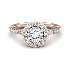 Lustre Single Row Pavé Halo Engagement Ring in $14K Rose Gold 18K Rose Gold$