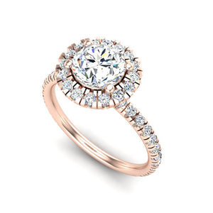 Lustre Single Row Pavé Halo Engagement Ring in $14K Rose Gold 18K Rose Gold$