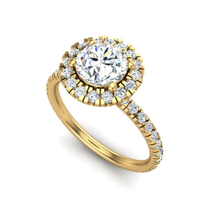 Lustre Single Row Pavé Halo Engagement Ring in $14K Yellow Gold 18K Yellow Gold$