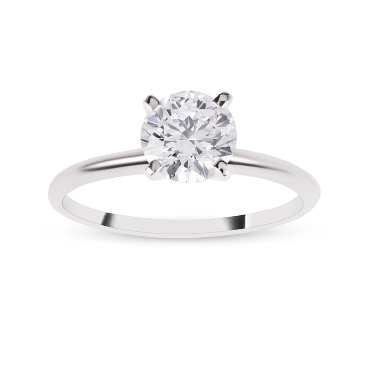 1 Carat Solitaire Ring – 14K White Gold, Flat Front View. Sizes $5, 5.5,6,6.5, 6.75, 7, 8, +$