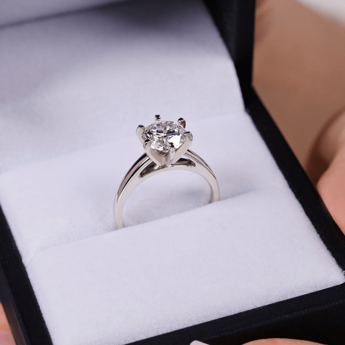 2 carat solitaire lab-grown diamond engagement ring in 14K gold on hand — sizes $4, 4.5, 5, 5.5, 6, 6.5, 7, 7.5, 8, 8.5, 9, 9.5, 10$