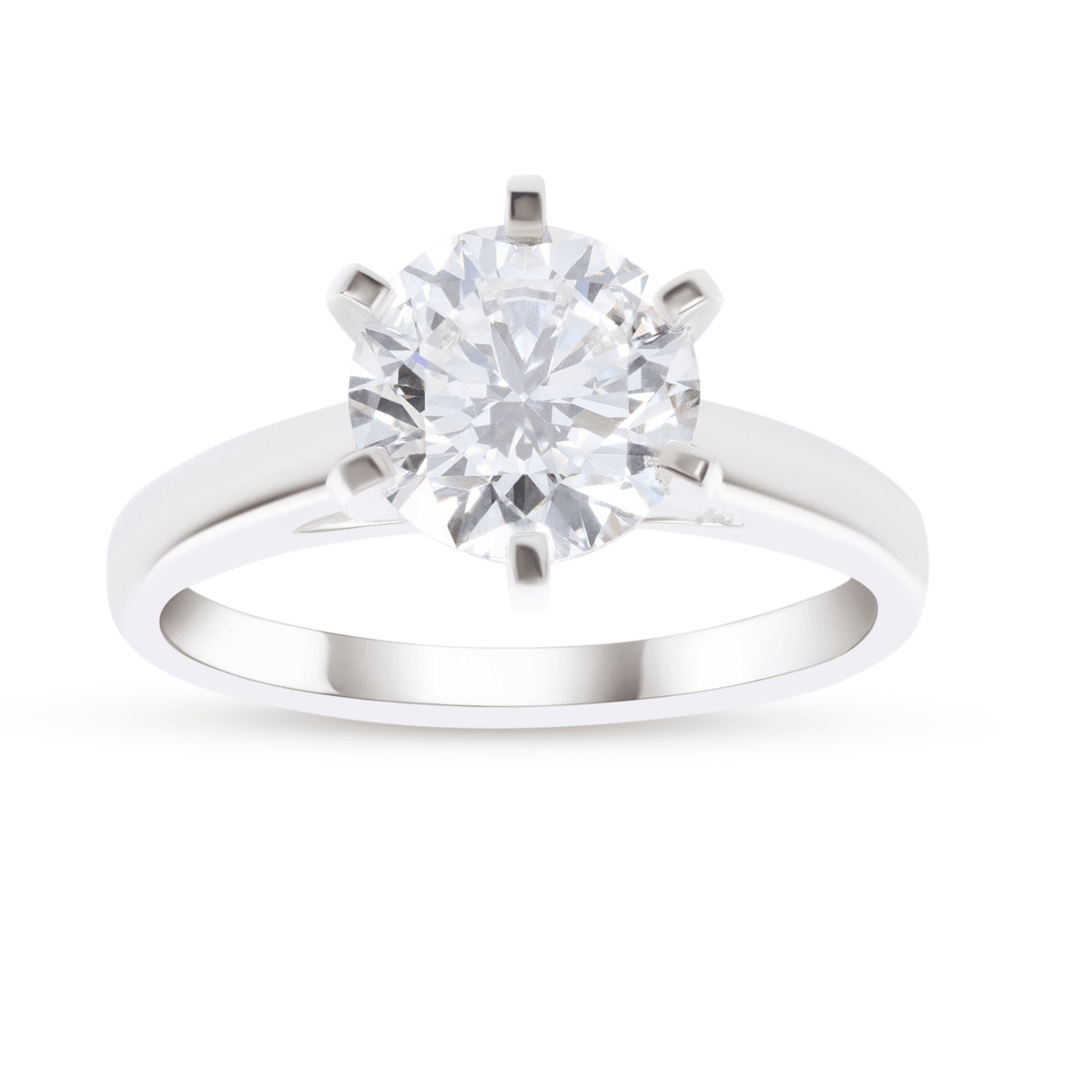 Side profile of 2 carat solitaire lab-grown diamond engagement ring in 14K gold — sizes $4, 4.5, 5, 5.5, 6, 6.5, 7, 7.5, 8, 8.5, 9, 9.5, 10$