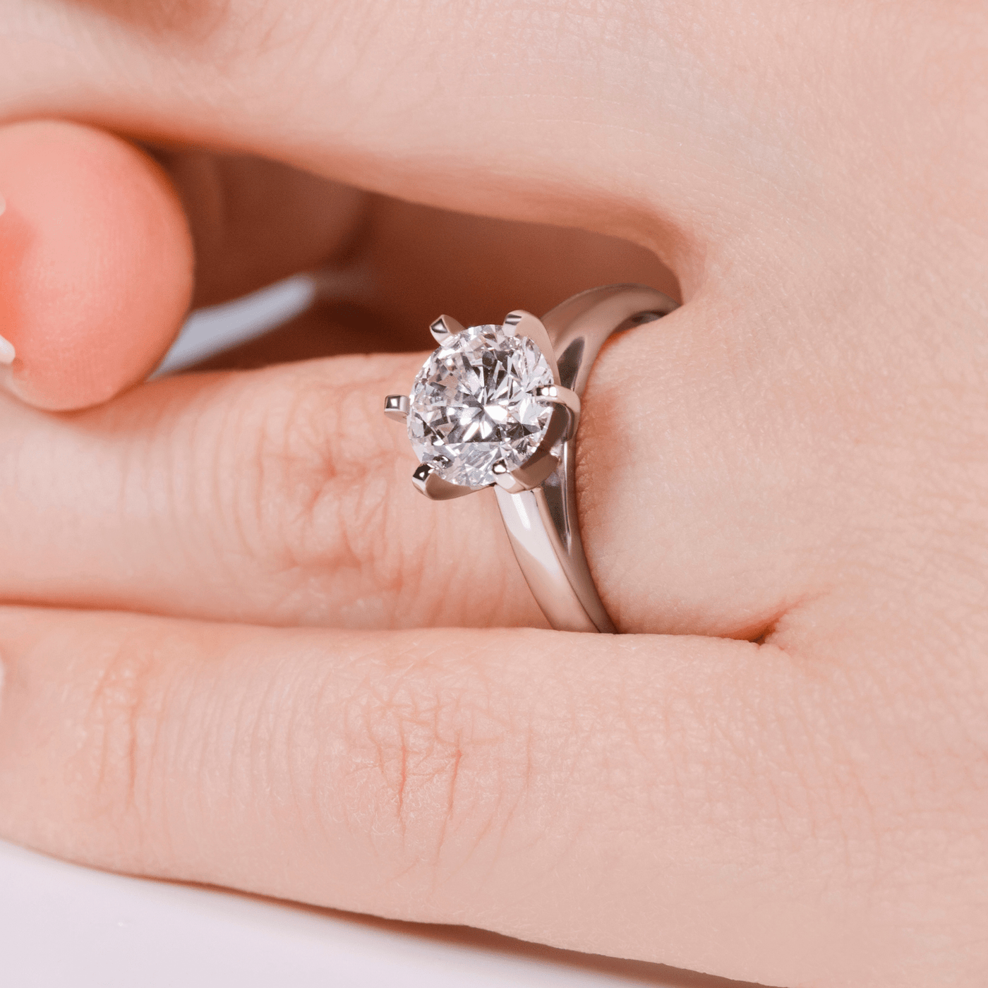 2 carat solitaire lab-grown diamond engagement ring in 14K gold photographed on hand — sizes $4, 4.5, 5, 5.5, 6, 6.5, 7, 7.5, 8, 8.5, 9, 9.5, 10$