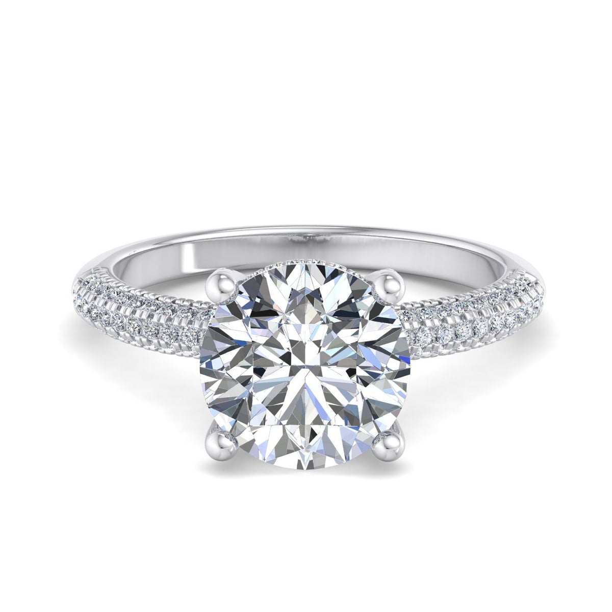 Celeste Triple Pave with Hidden Halo Engagement Ring in $14K White Gold 18K White Gold Platinum$