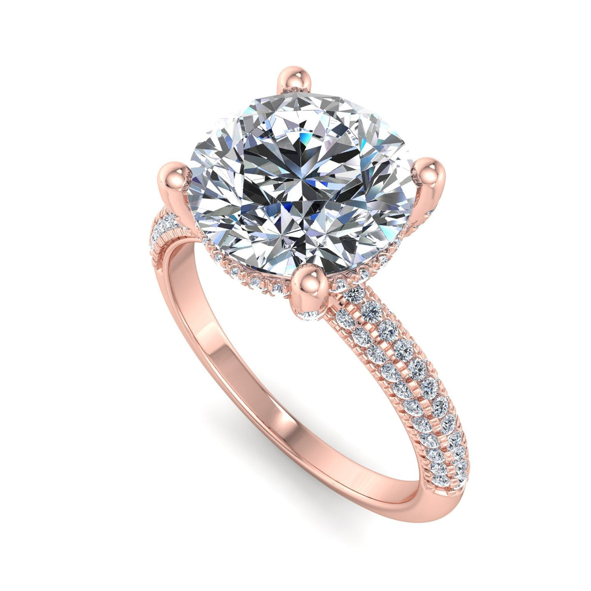 Celeste Triple Pave with Hidden Halo Engagement Ring $14K Rose Gold$