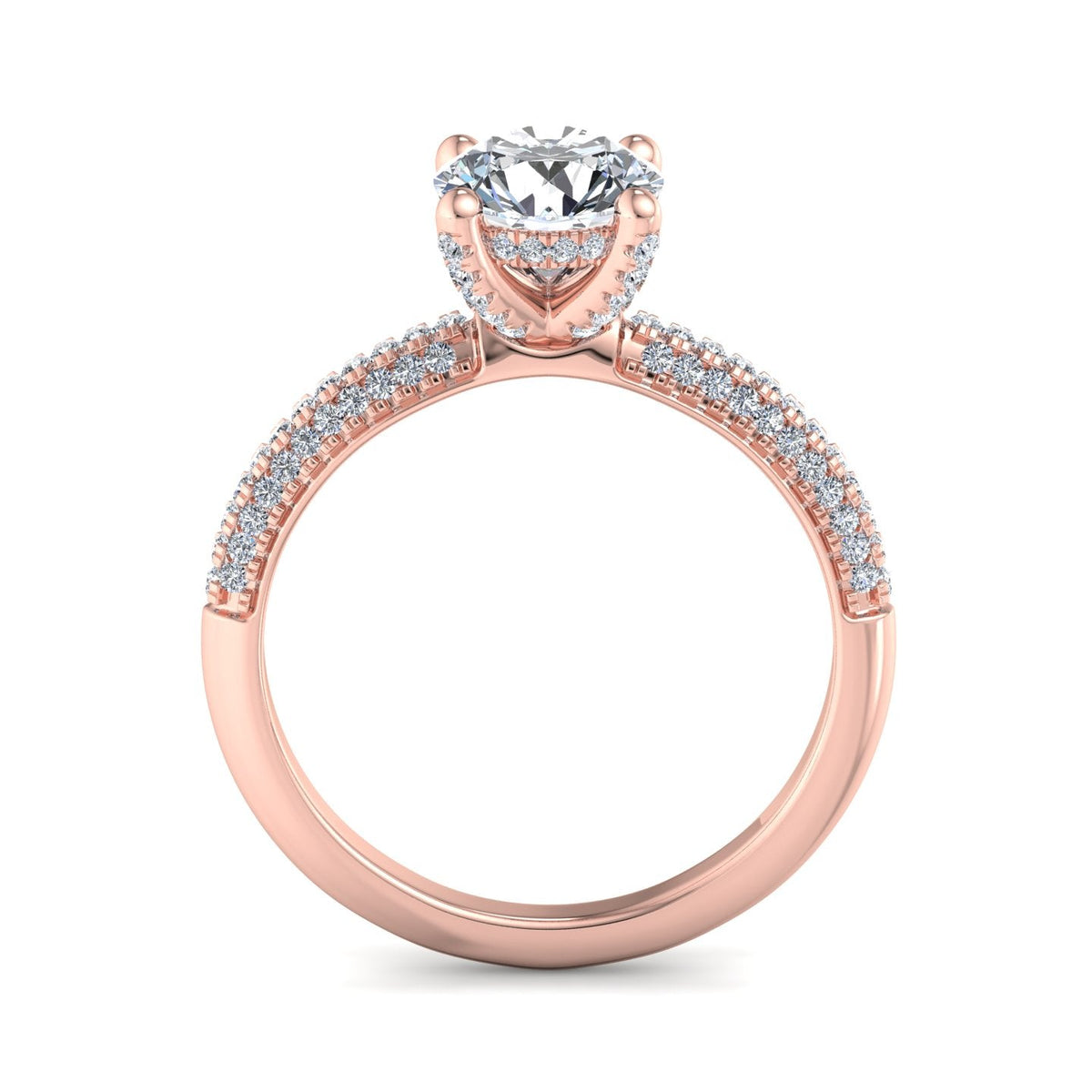Celeste Triple Pave with Hidden Halo Engagement Ring in $14K Rose Gold$
