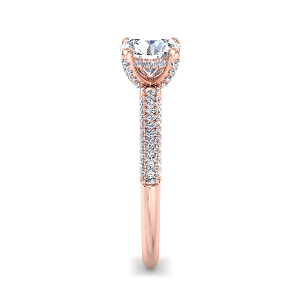Celeste Triple Pave with Hidden Halo Engagement Ring in $14K Rose Gold$