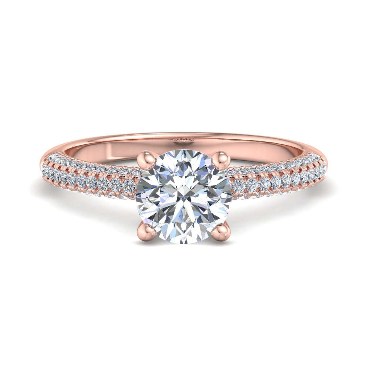 Celeste Triple Pave with Hidden Halo Engagement Ring in $14K Rose Gold$
