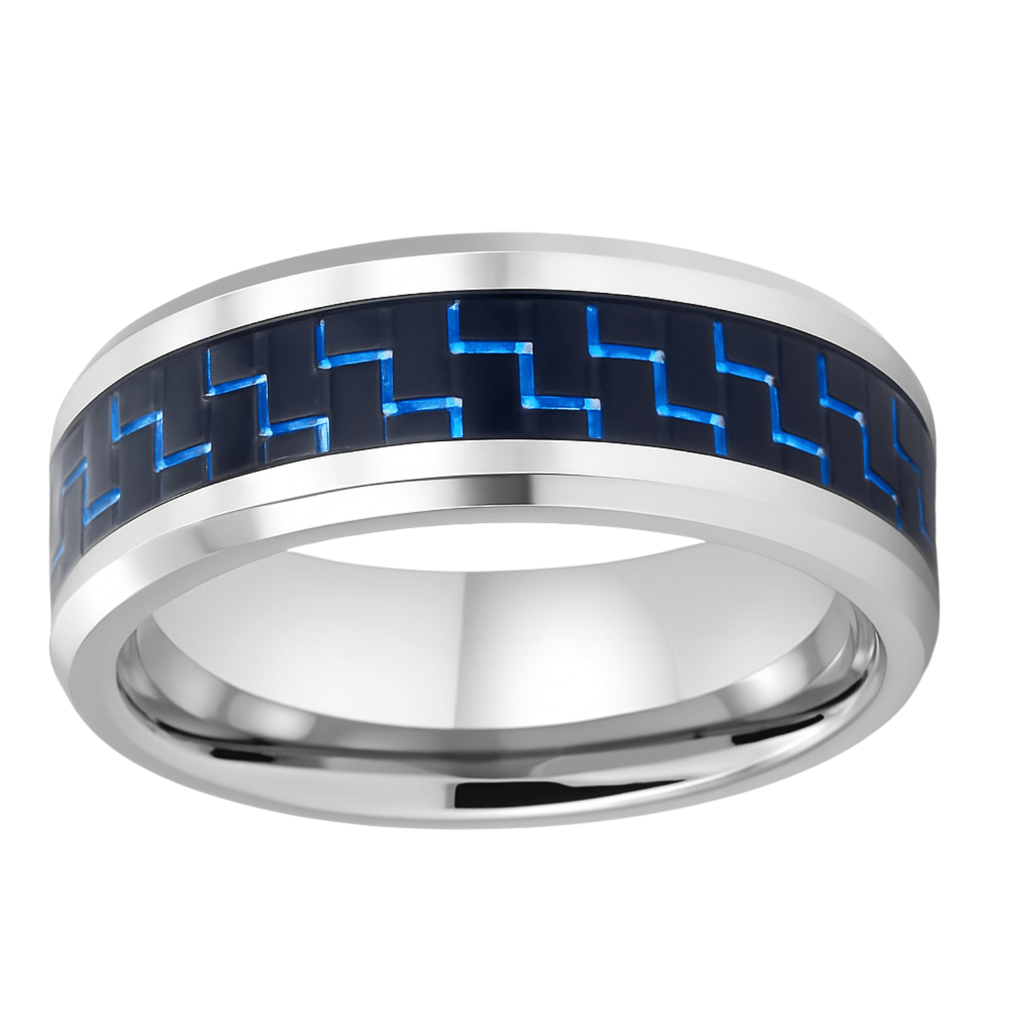 $Polished Silver with Blue Carbon Fiber Inlay$