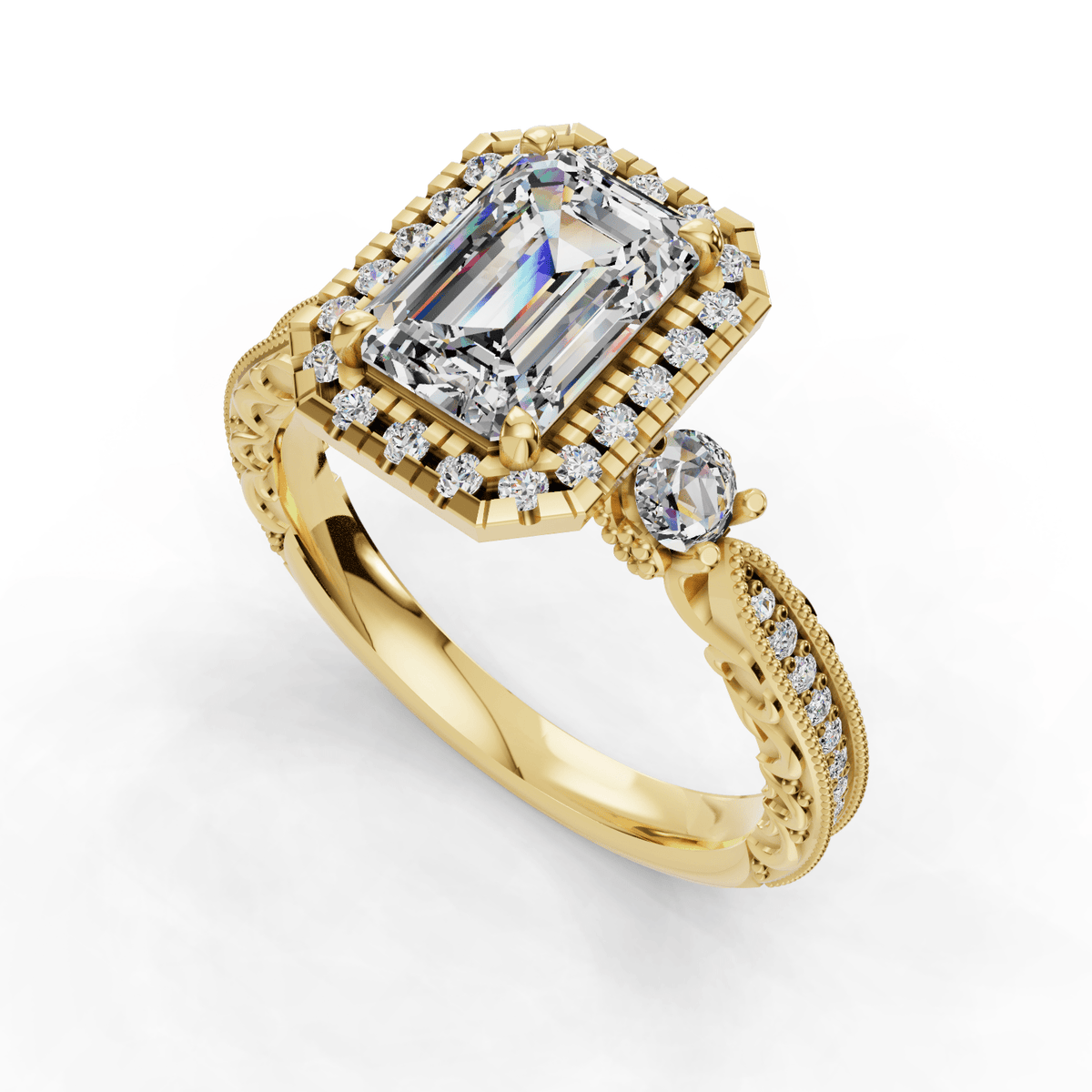 Frost Halo Style Engagement Ring in Emerald