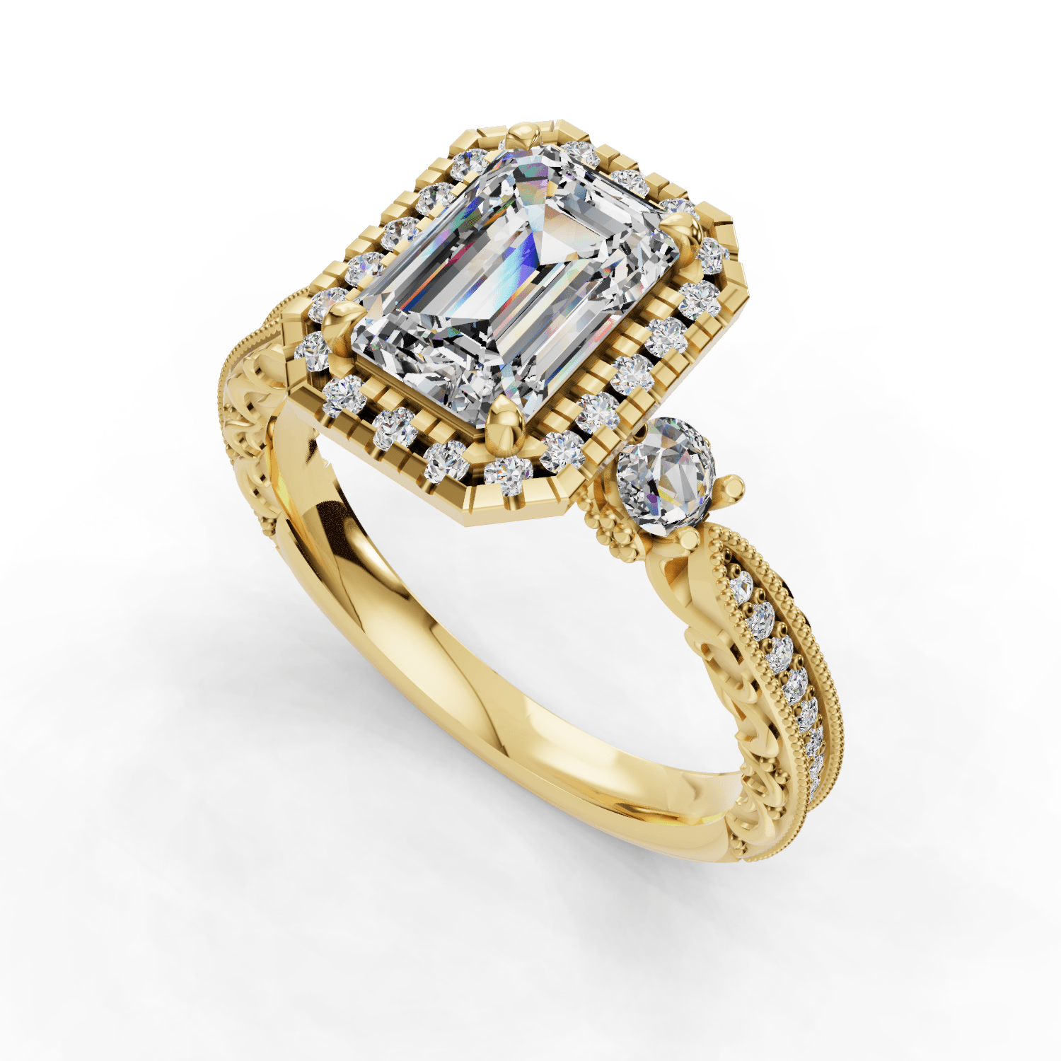 Frost Halo Style Engagement Ring in Emerald