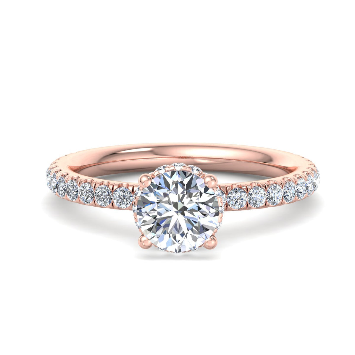Gemini Double Hidden Halo Ring Engagement Ring in $14K Rose Gold$