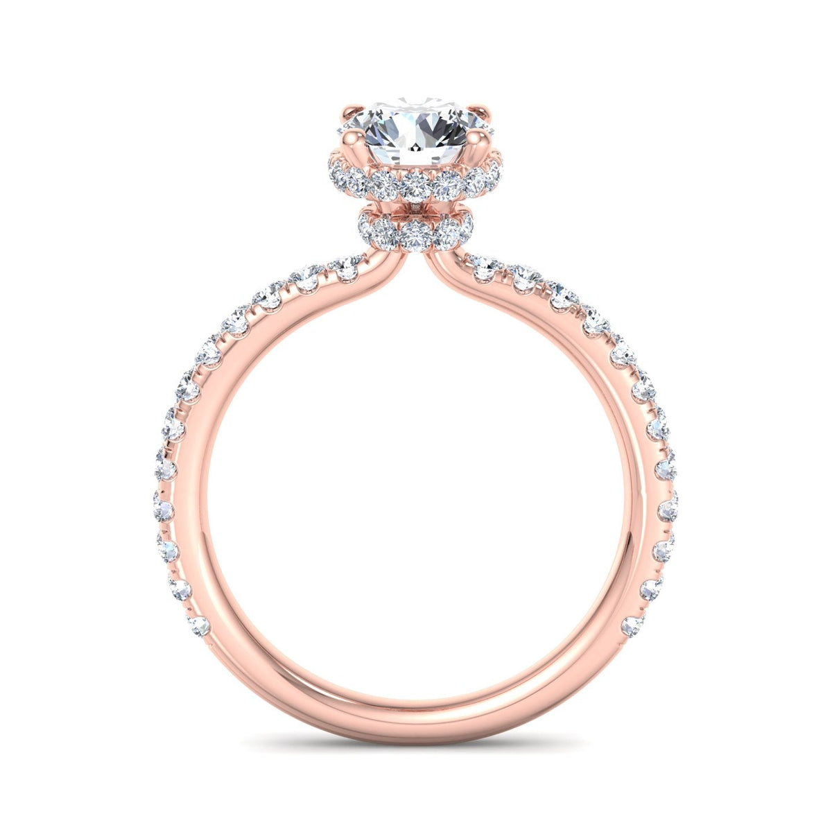 Gemini Double Hidden Halo Ring Engagement Ring in $14K Rose Gold$ 