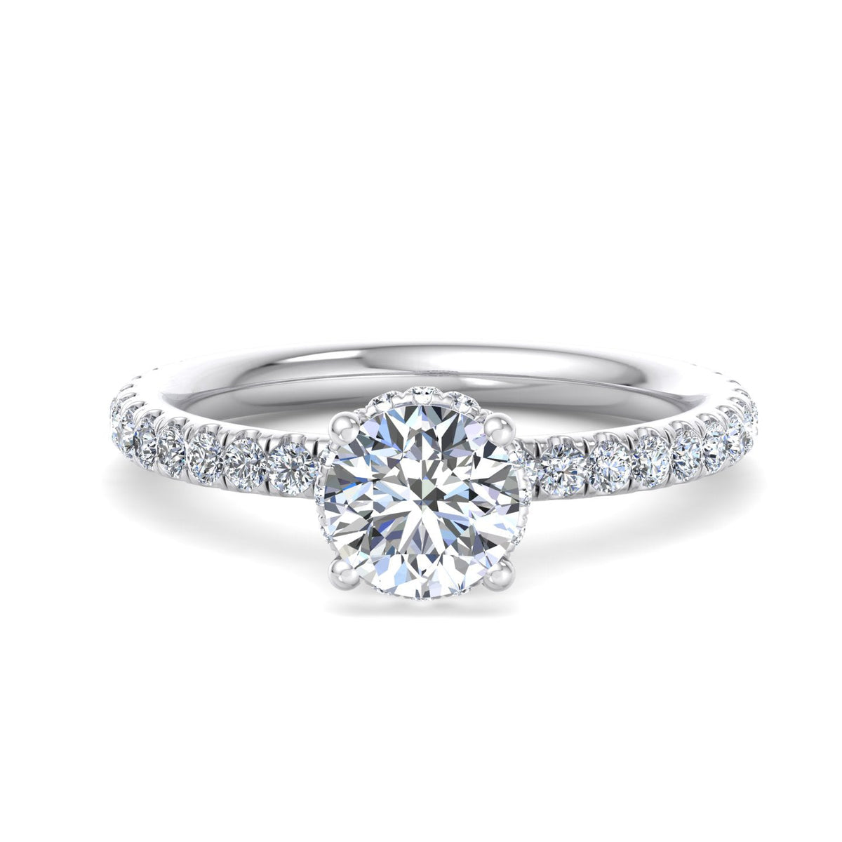 Gemini Double Hidden Halo Ring Engagement Ring in $14K White Gold 18K White Gold Platinum$