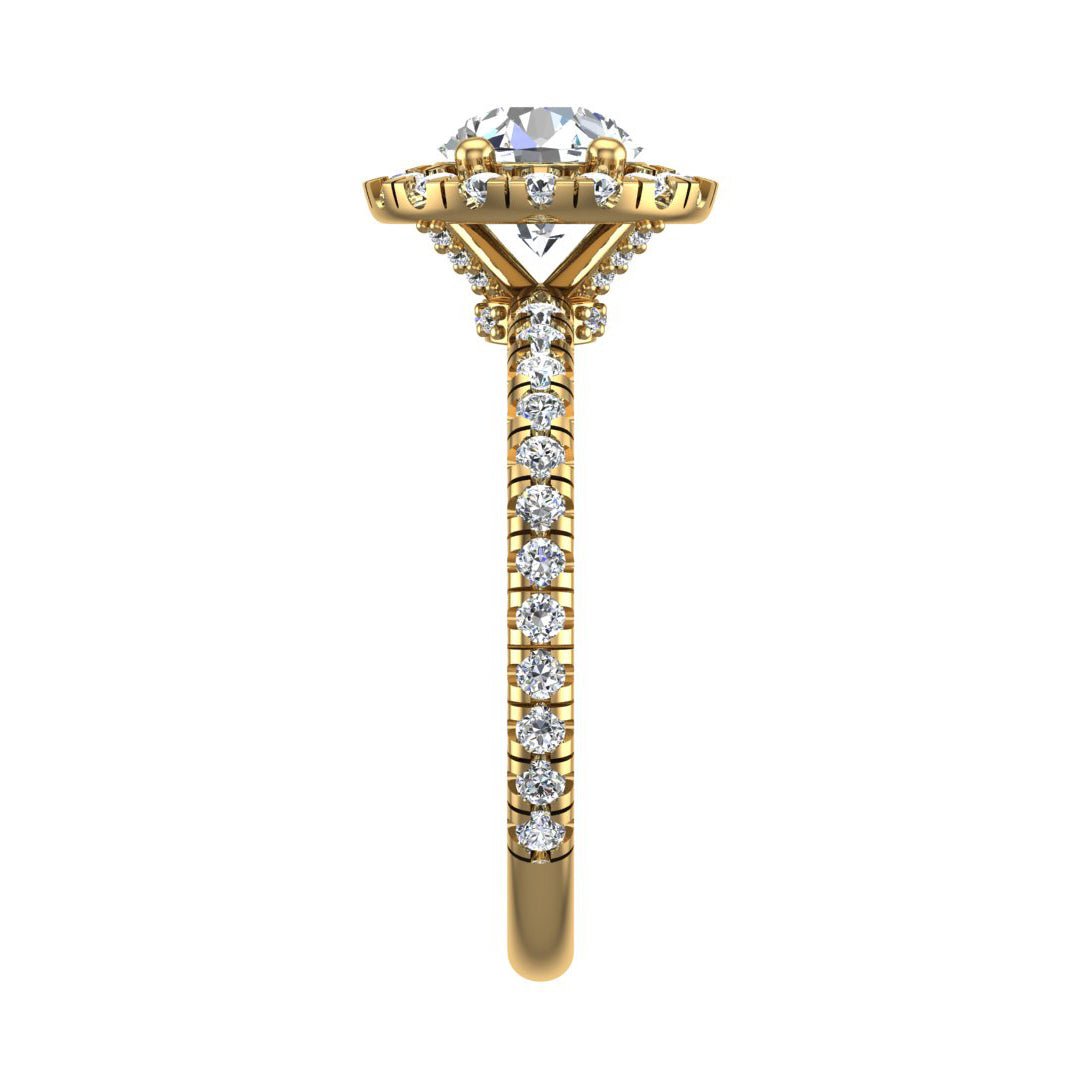 Lustre Single Row Pavé Halo Engagement Ring in $14K Yellow Gold 18K Yellow Gold$