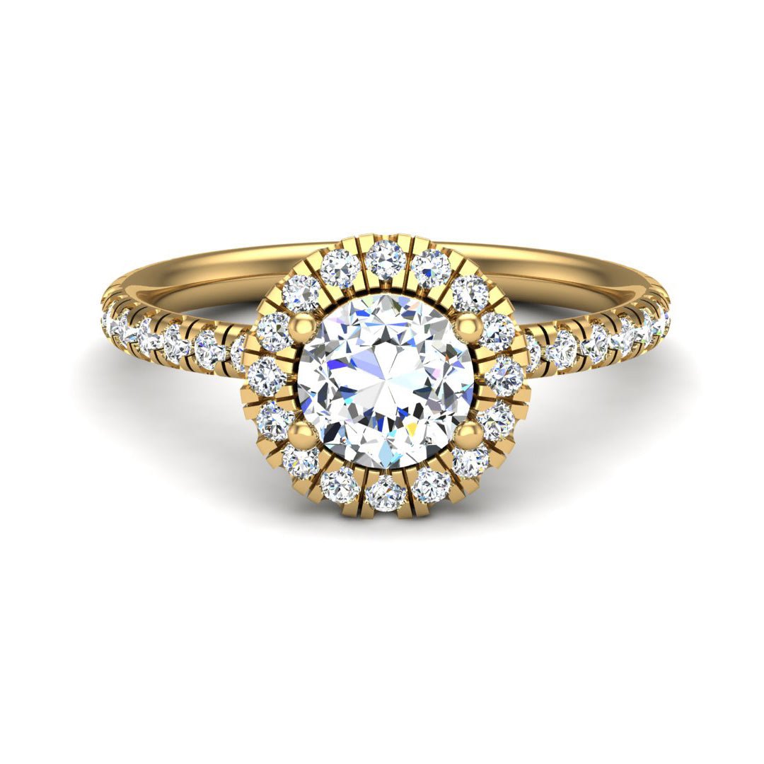 Lustre Single Row Pavé Halo Engagement Ring in $14K Yellow Gold 18K Yellow Gold$ 