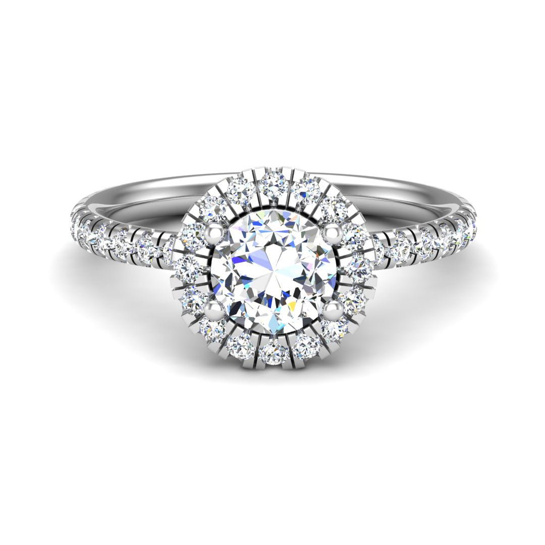 Lustre Single Row Pavé Halo Engagement Ring in $14K White Gold 18K White Gold Platinum$