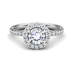 Lustre Single Row Pavé Halo Engagement Ring in $14K White Gold 18K White Gold Platinum$