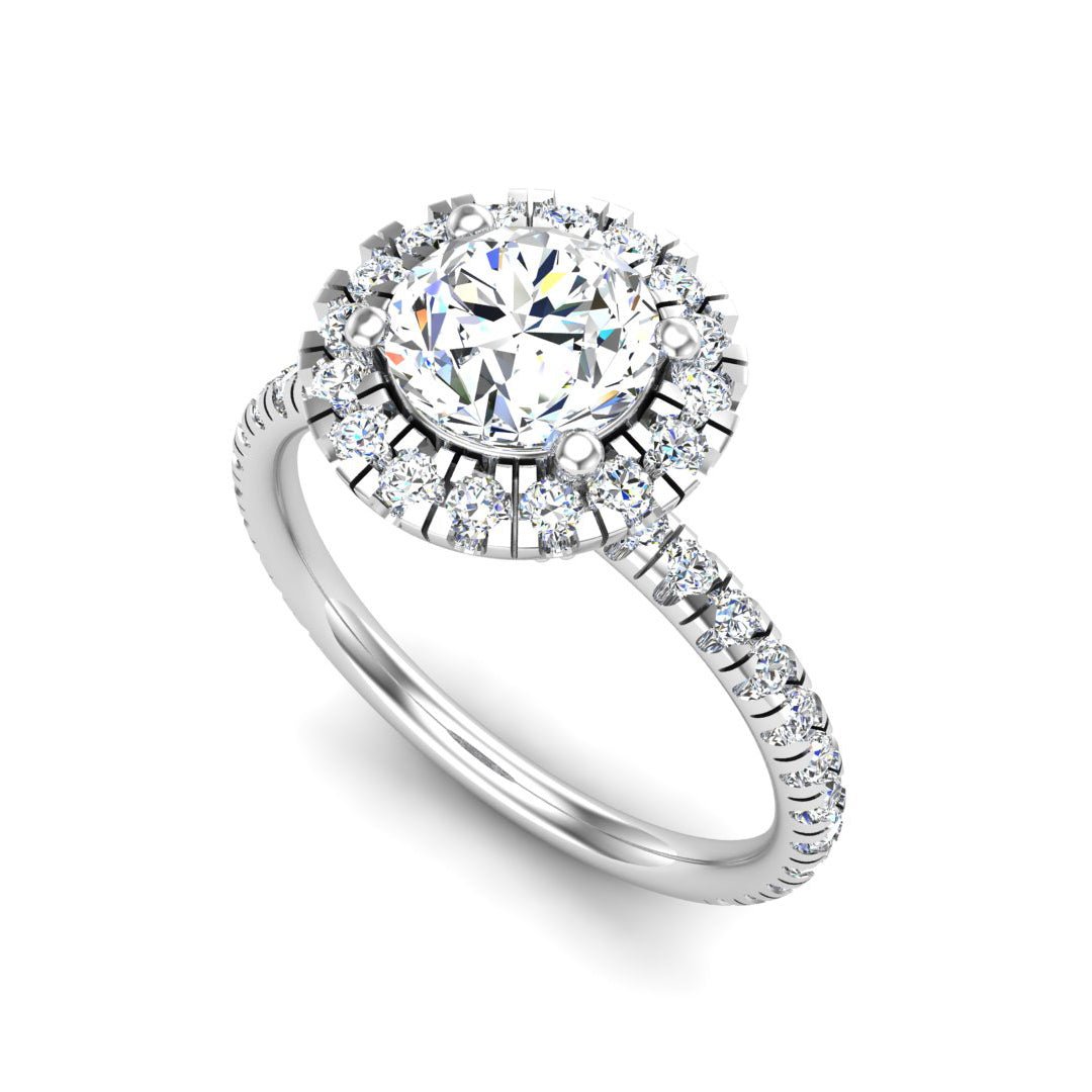 Lustre Single Row Pavé Halo Engagement Ring in $14K White Gold 18K White Gold Platinum$