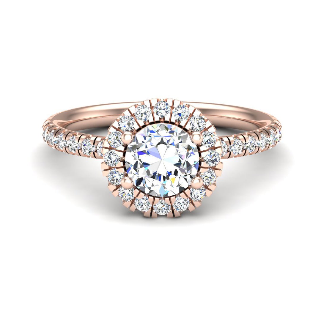  Lustre Single Row Pavé Halo Engagement Ring in $14K Rose Gold 18K Rose Gold$ 