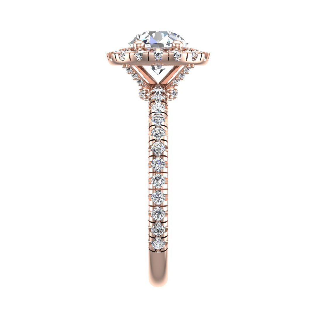 Lustre Single Row Pavé Halo Engagement Ring in $14K Rose Gold 18K Rose Gold$
