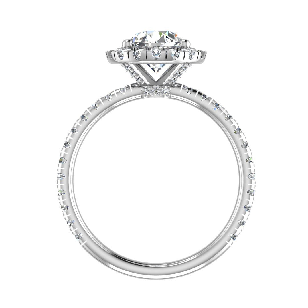 Lustre Single Row Pavé Halo Engagement Ring in $14K White Gold 18K White Gold Platinum$