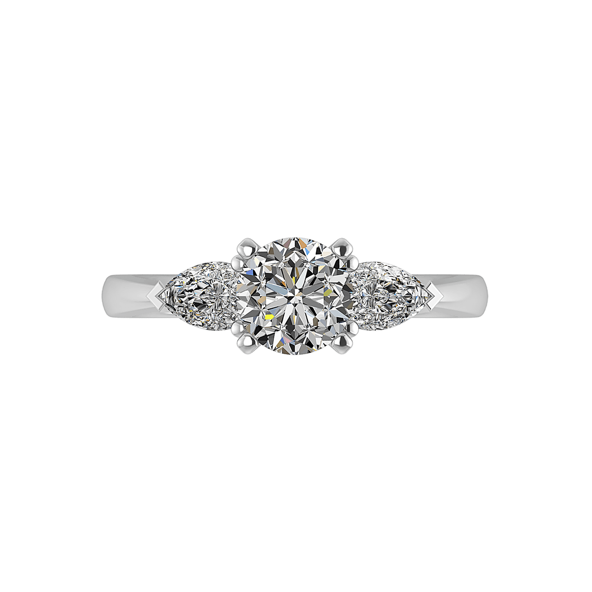 PearTrio Three-Stone Pear Engagement Ring in $14K White Gold 18K White Gold Platinum$ 