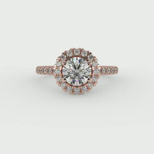 Lustre Single Row Pavé Halo Engagement Ring in $14K Rose Gold 18K Rose Gold$ 