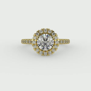 Lustre Single Row Pavé Halo Engagement Ring in $14K Yellow Gold 18K Yellow Gold$ 