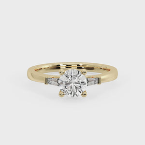 Three-Stone Emerald Cut Engagement Ring – Arc Style in $14K Yellow Gold 18K Yellow Gold$