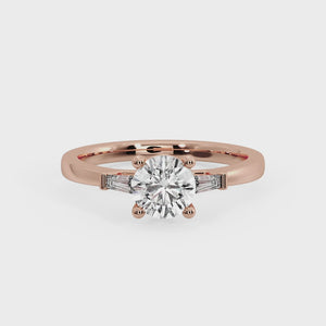 Three-Stone Emerald Cut Engagement Ring – Arc Style in $14K Rose Gold 18K Rose Gold$ 