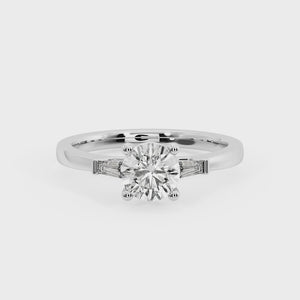 Three-Stone Emerald Cut Engagement Ring – Arc Style in $14K White Gold 18K White Gold Platinum$