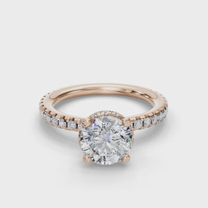 Gemini Double Hidden Halo Ring Engagement Ring in $14K Rose Gold$ 