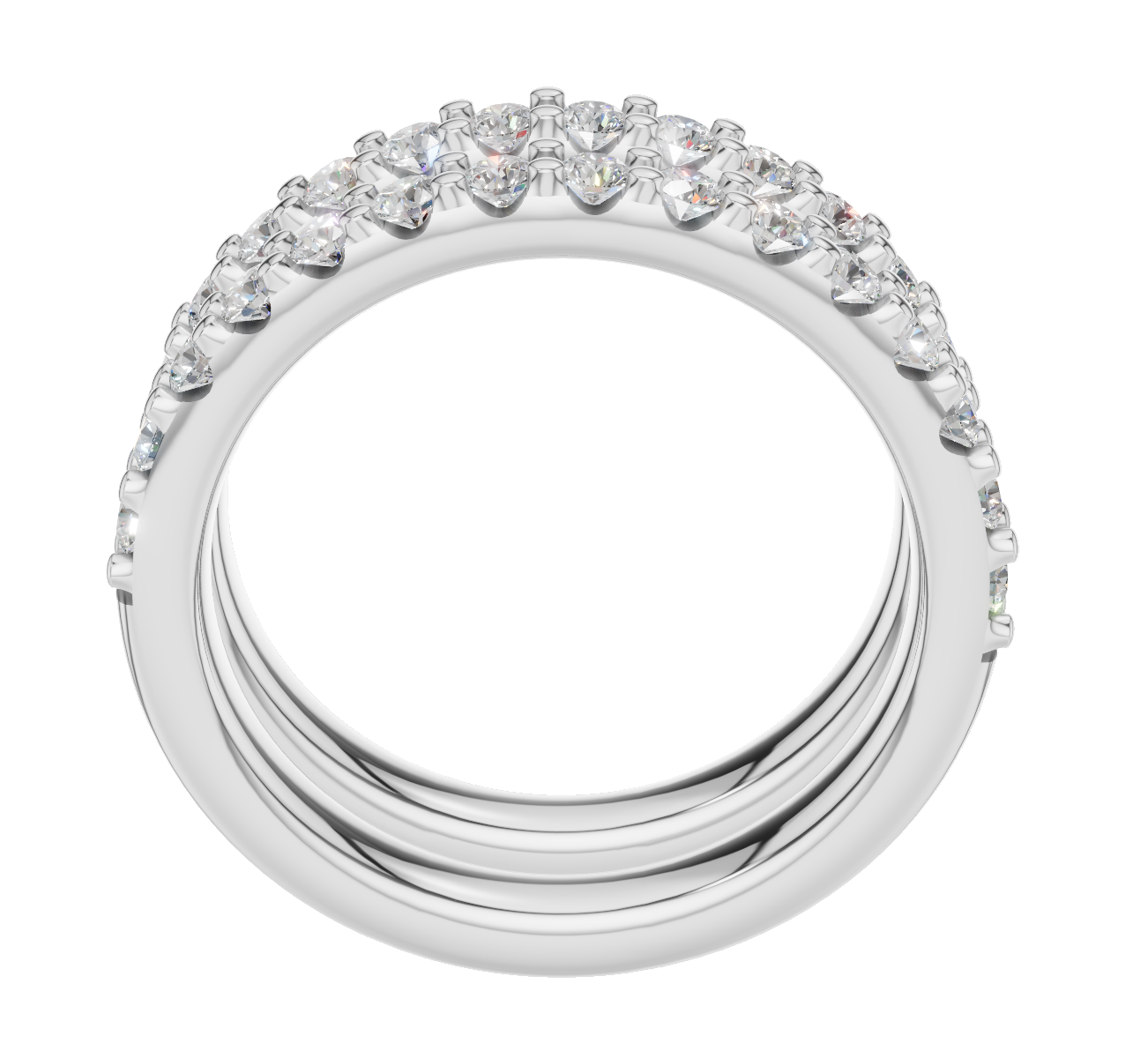 Video close-up of diamond wrap enhancer band in 14K white gold with twin rows of brilliant-cut lab-grown diamonds. Available in sizes $4, 4.5, 5, 5.5, 6, 6.5, 7, 7.5, 8, 8.5, 9, 9.5, 10$