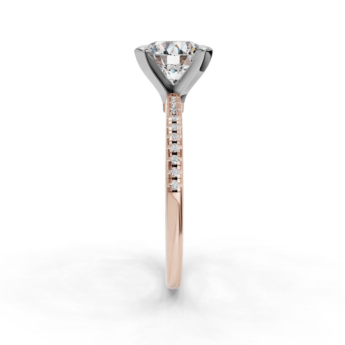 Ray Pave Band Engagement Ring in $14K Rose Gold$