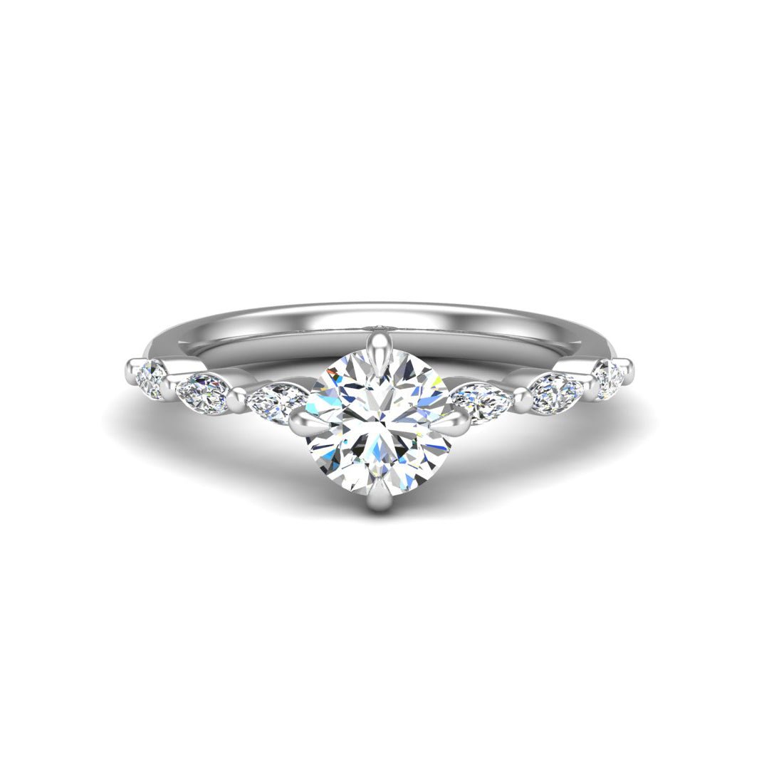 Sleek Marquise Band Engagement Ring in $14K White Gold 18K White Gold Platinum$