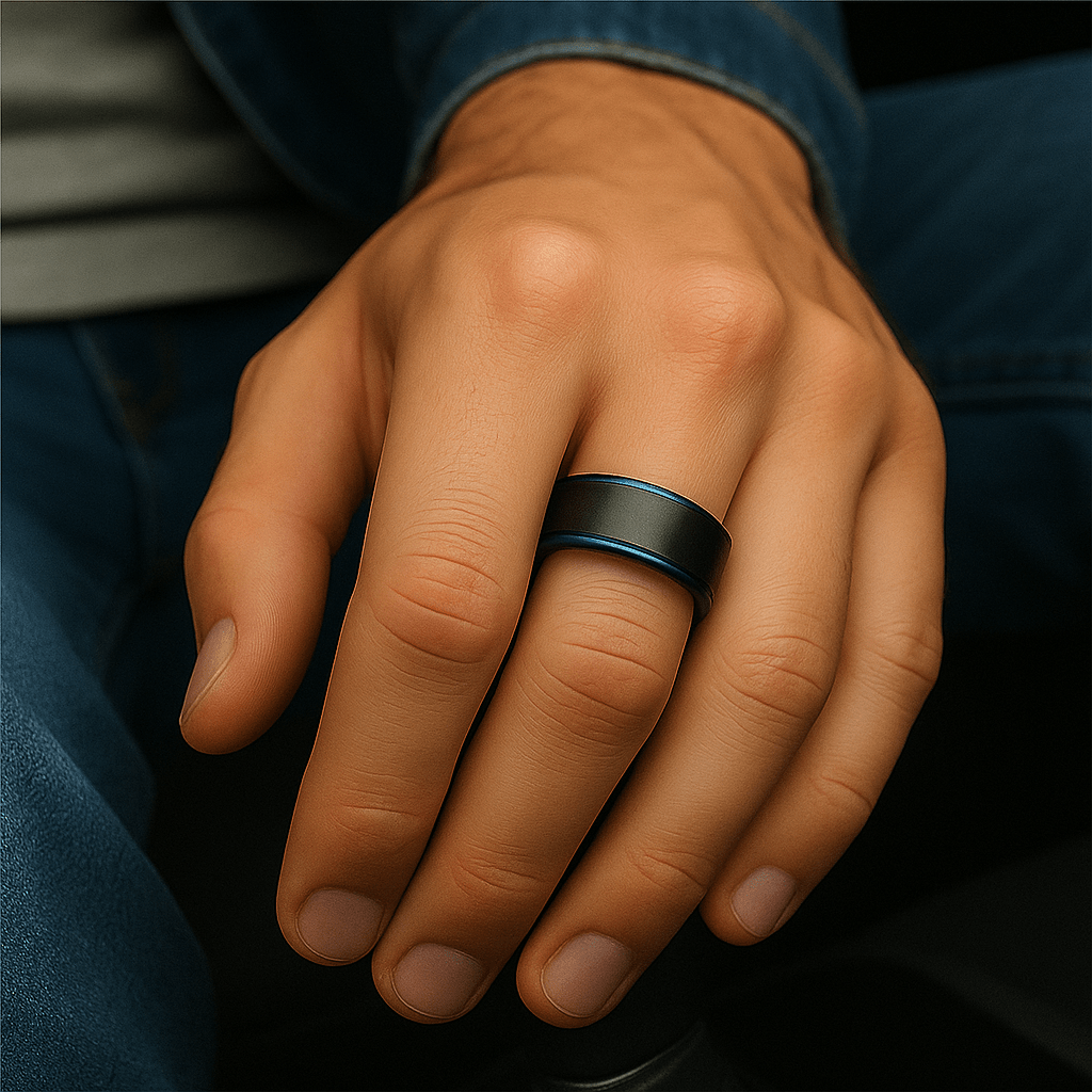 $Matte Black with Electric Blue Edges, Classic Matte Black, Brushed Gold, Polished Silver with Blue Carbon Fiber Inlay, Steel Grey$