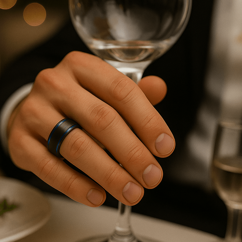 $Matte Black with Electric Blue Edges, Classic Matte Black, Brushed Gold, Polished Silver with Blue Carbon Fiber Inlay, Steel Grey$