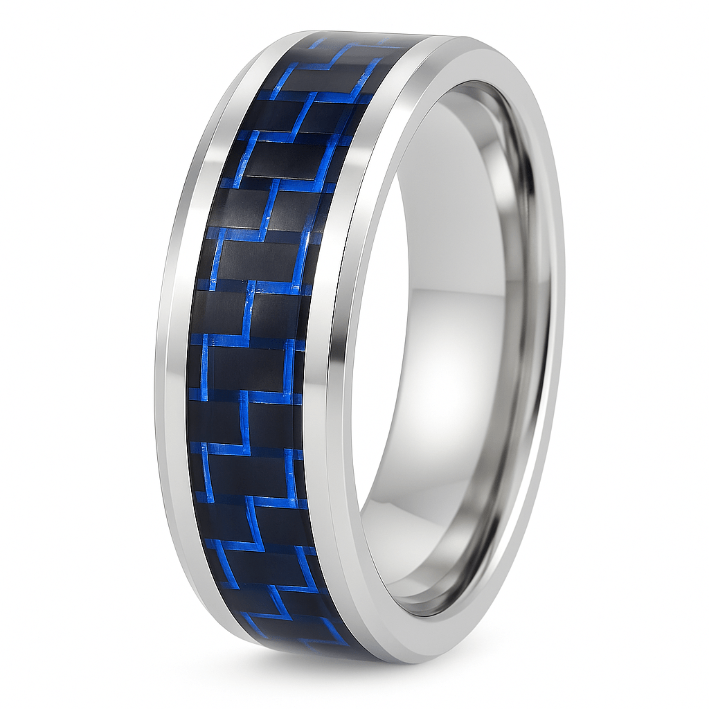 $Polished Silver with Blue Carbon Fiber Inlay$