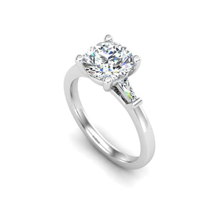 Three-Stone Emerald Cut Engagement Ring – Arc Style in $14K White Gold 18K White Gold Platinum$