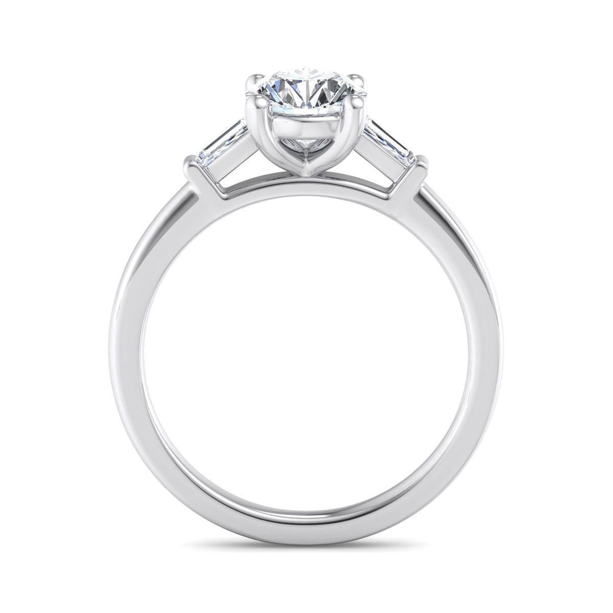 Three-Stone Emerald Cut Engagement Ring – Arc Style in $14K White Gold 18K White Gold Platinum$