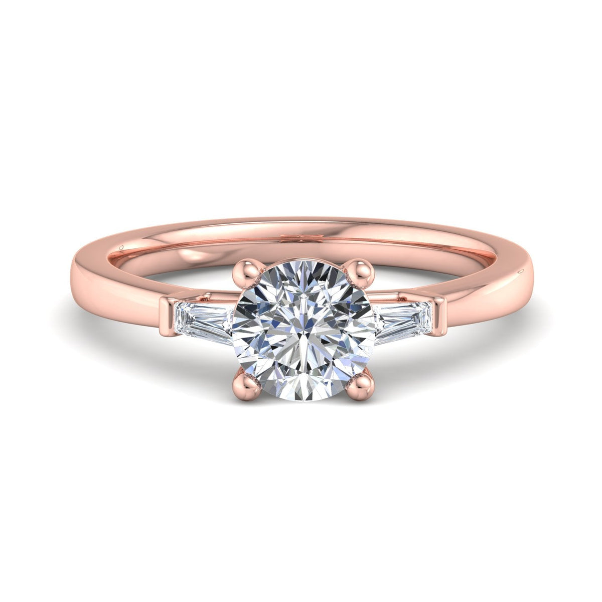 Three-Stone Emerald Cut Engagement Ring – Arc Style in $14K Rose Gold 18K Rose Gold$ 