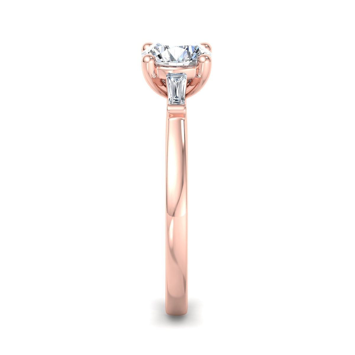 Three-Stone Emerald Cut Engagement Ring – Arc Style in $14K Rose Gold 18K Rose Gold$ 