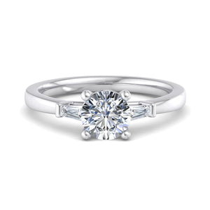 Three-Stone Emerald Cut Engagement Ring – Arc Style in $14K White Gold 18K White Gold Platinum$