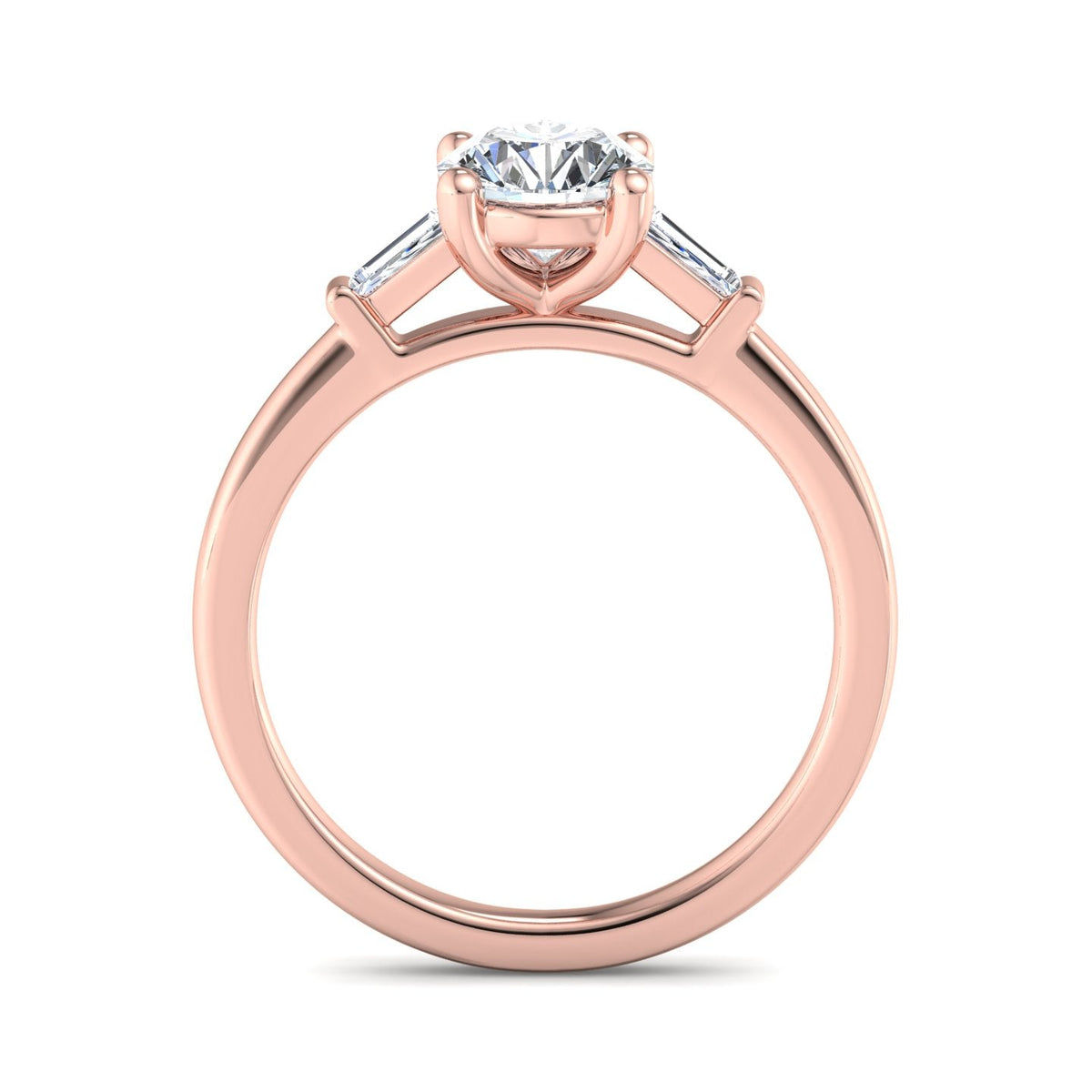 Three-Stone Emerald Cut Engagement Ring – Arc Style in $14K Rose Gold 18K Rose Gold$ 