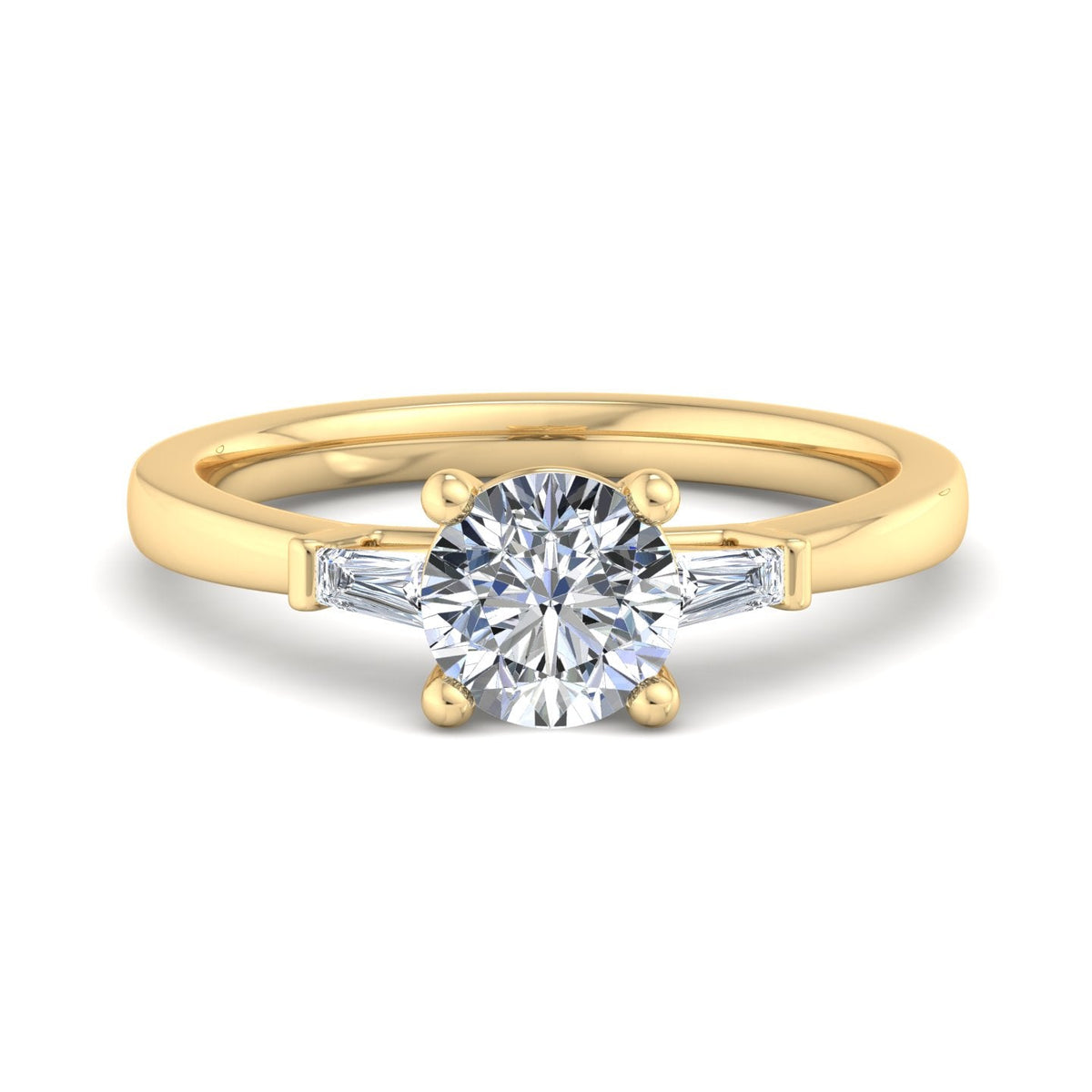 Three-Stone Emerald Cut Engagement Ring – Arc Style in $14K Yellow Gold 18K Yellow Gold$